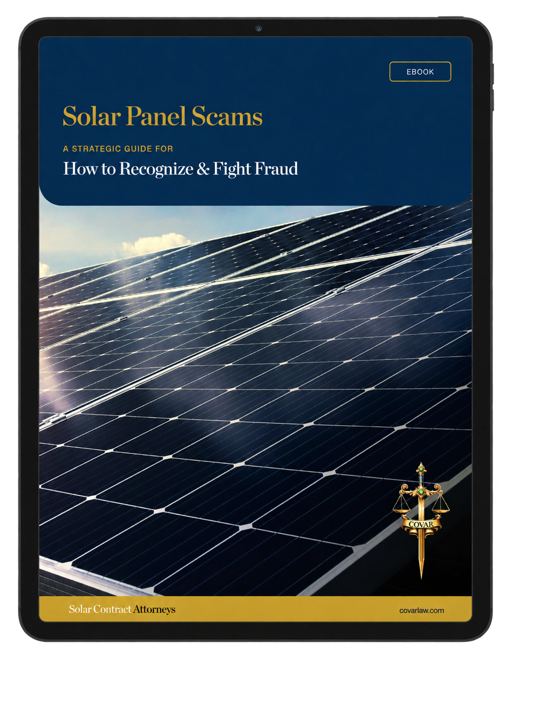 Solar Panel Scams strategic guide displayed on a tablet